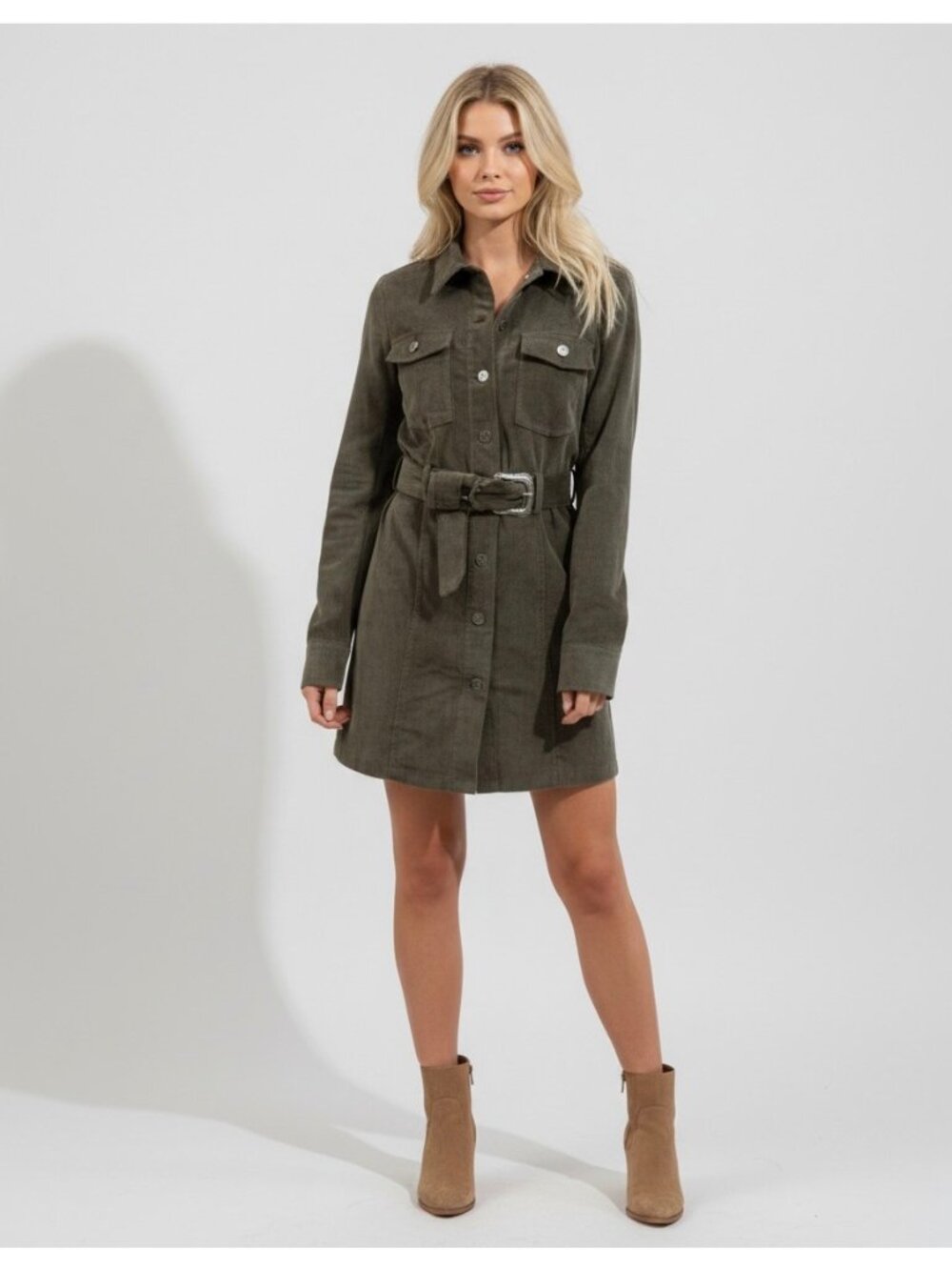 House Of Harlow 1960 Army Green Corduroy Belted Trench Dress S | Poetcore Grunge - Picture 3 of 10